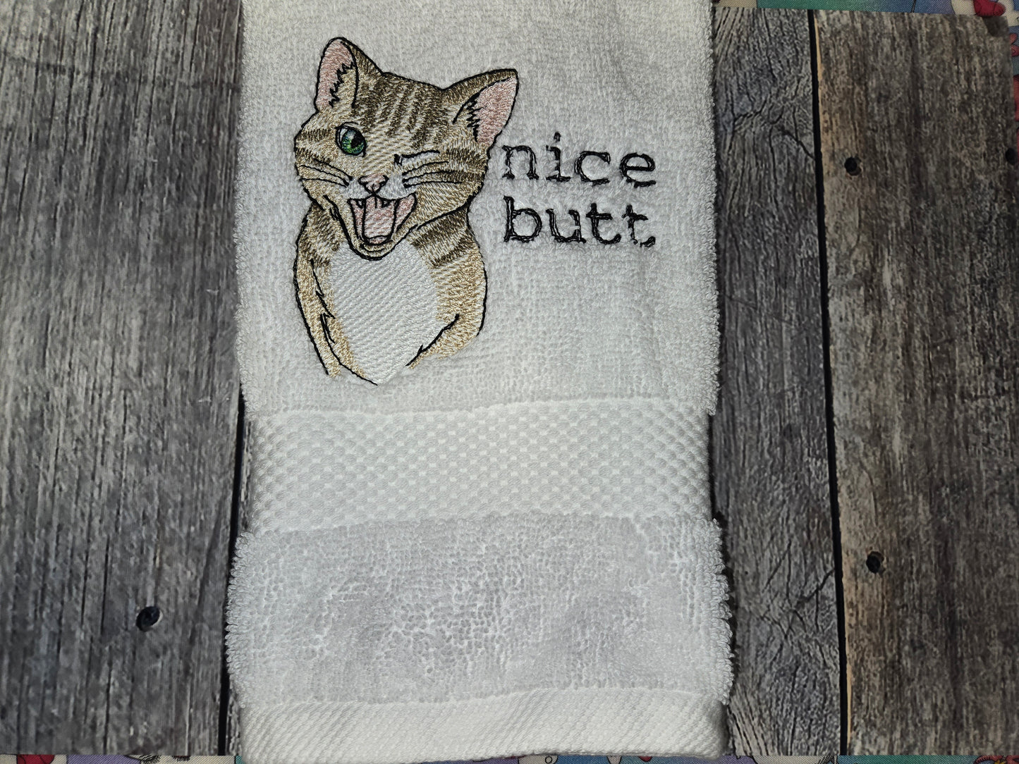 Nice Butt Cat Embroidered Hand Towel