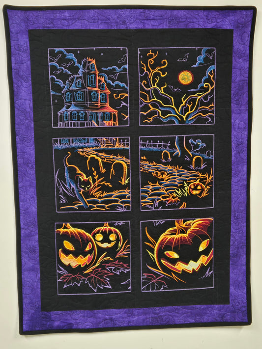 Haunted Halloween Embroidered Mini Quilt Wall Hanging