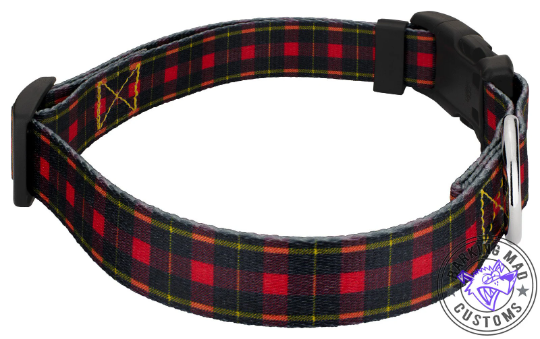 Black and Red Plaid Adjustable Webbing Collar