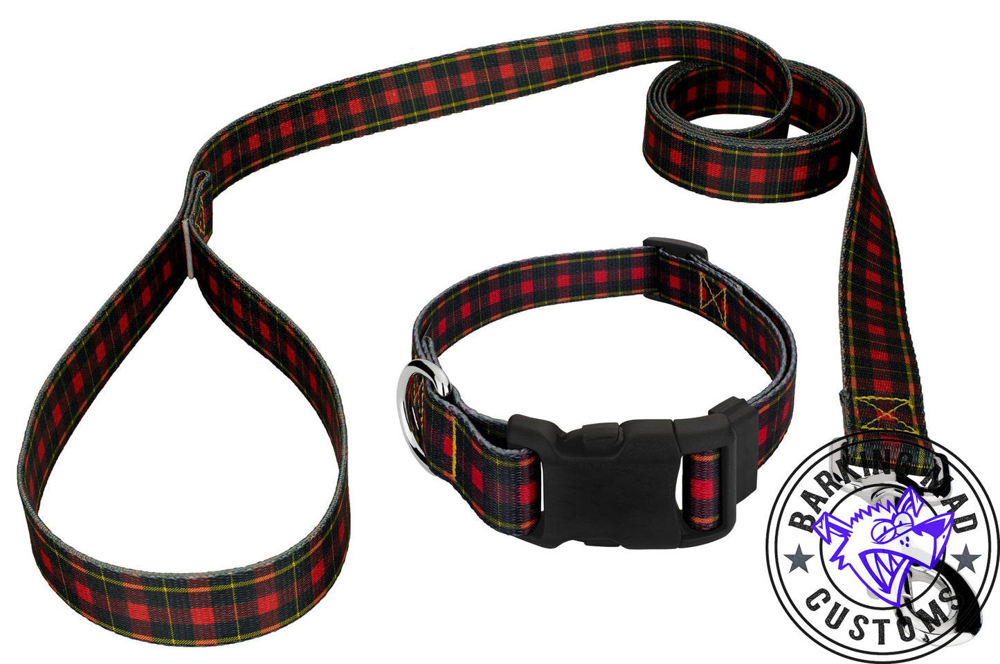 Black and Red Plaid Adjustable Webbing Collar